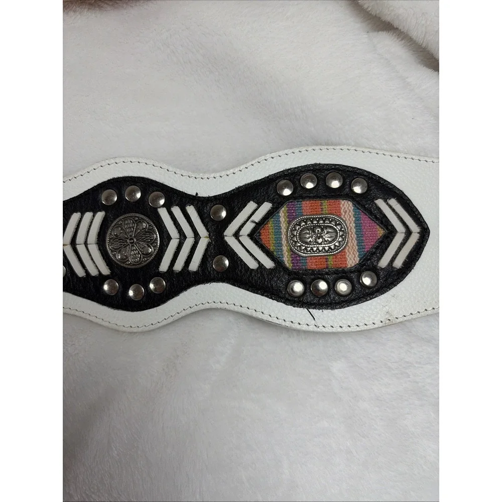 Vintage 90s Western Boho White Leather Statement Belt Westerncore Rodeo Cowgirl